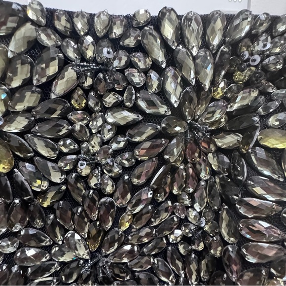 Theia Strapless Beaded Floral Navy Blue Silk Chiffon Gown Size 10 - Picture 8 of 15